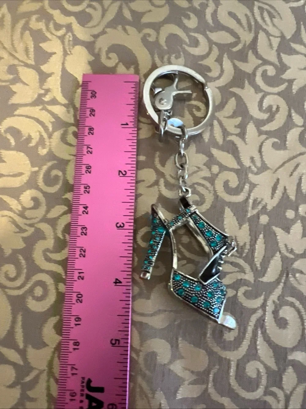Spring Street High Heel Shoe Keychain Rhinestones Teal Turquoise Fashion